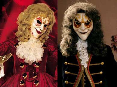 Clockwork Androids from Doctor Who, dressed in 18th Century French aristocracy clothing.