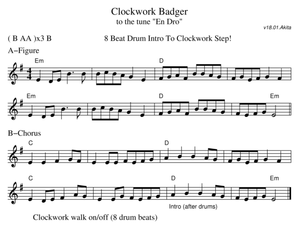 Sheet music for the dance Clockwork Badger