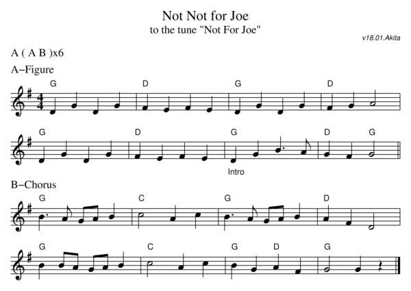 Sheet music for the dance Not Not for Joe