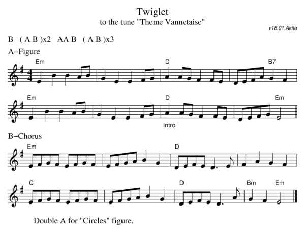 Sheet music for the dance Twiglet